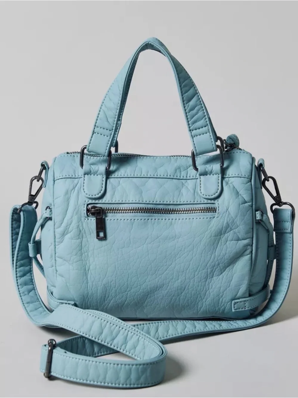 BDG Aqua Blue Quilted Satchel with Braided Trim